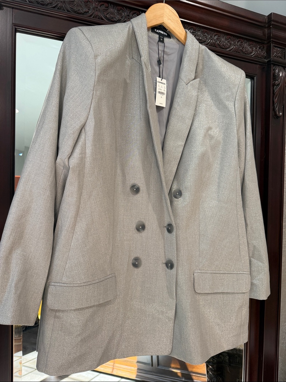 Express Silver Metallic Double-Breasted Blazer